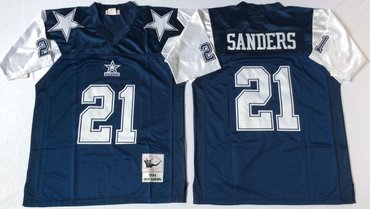 Cowboys 21 Deion Sanders Blue Throwback Jersey