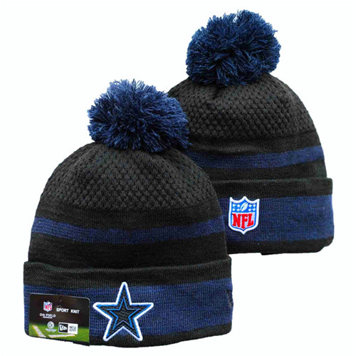 Cowboys Team Logo Black And Blue Pom Cuffed Knit Hat YD