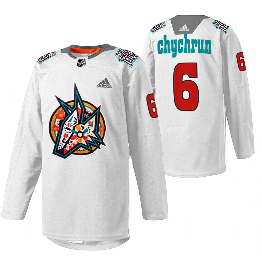 Coyotes Jakob Chychrun 2022 Los Yotes Night White Warmup Jersey