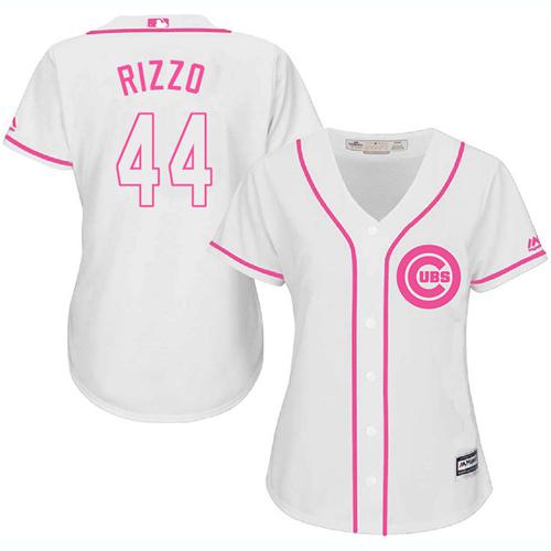 Cubs #44 Anthony Rizzo White Pink Fashion Women's Stitched MLB Jersey