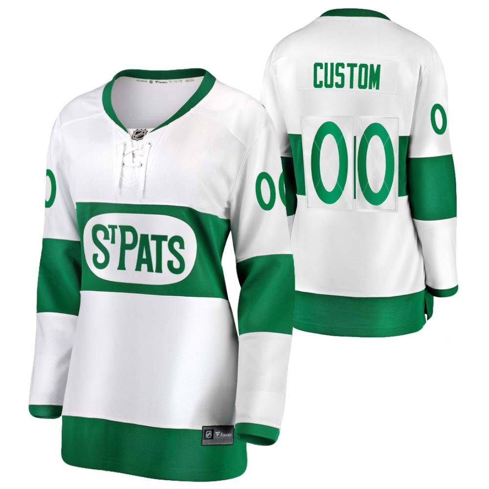 Custom #00 Maple Leafs 2021 St. Pats Women Jersey Throwback Green