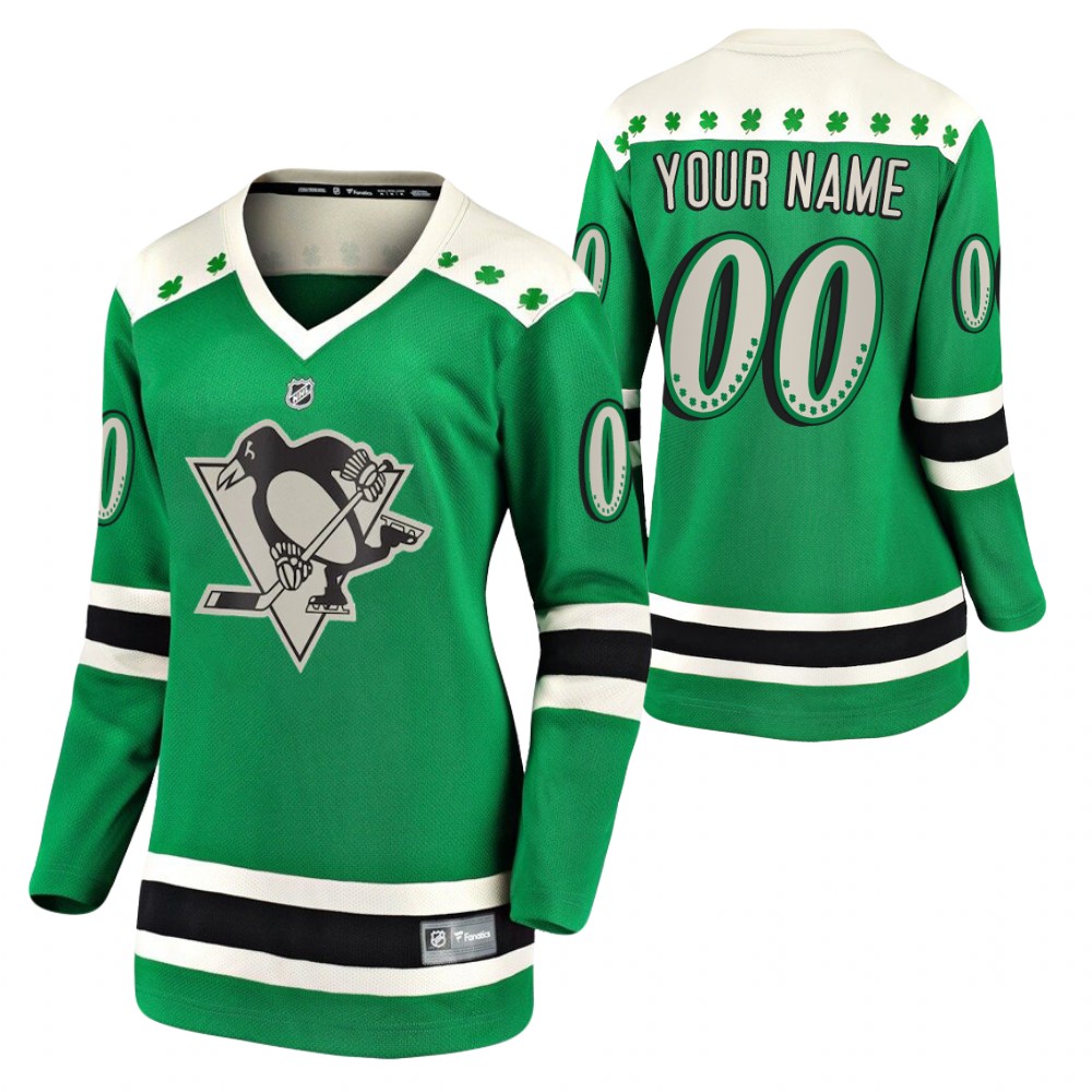Custom #00 Penguins 2021 St. Patrick's Day Women Jersey Green