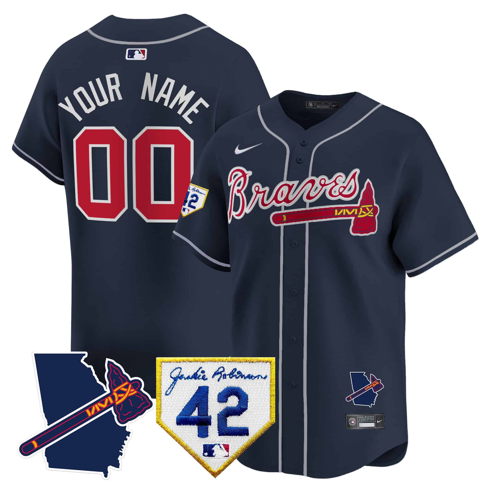 Custom  Atlanta Braves 2024 Robinson & Georgia Patch Vapor Premier Limited Baseball   Jersey – All Stitched  Navy