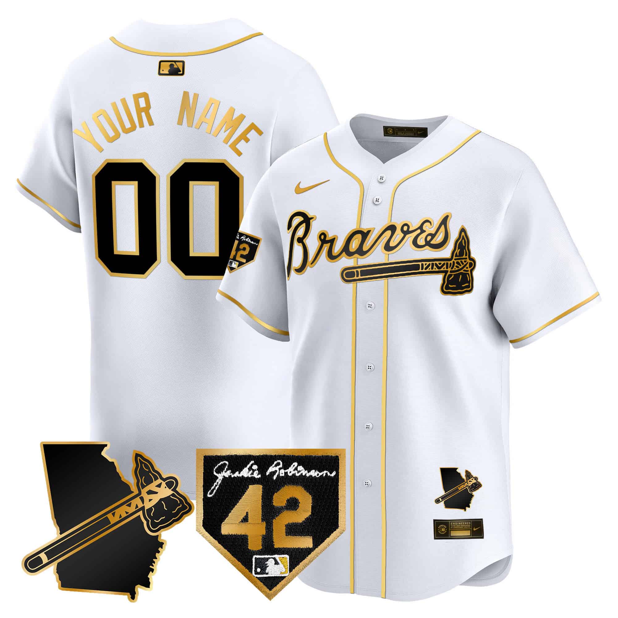 Custom  Atlanta Braves 2024 Robinson & Georgia Patch Vapor Premier Limited Baseball   Jersey – All Stitched  White Gold