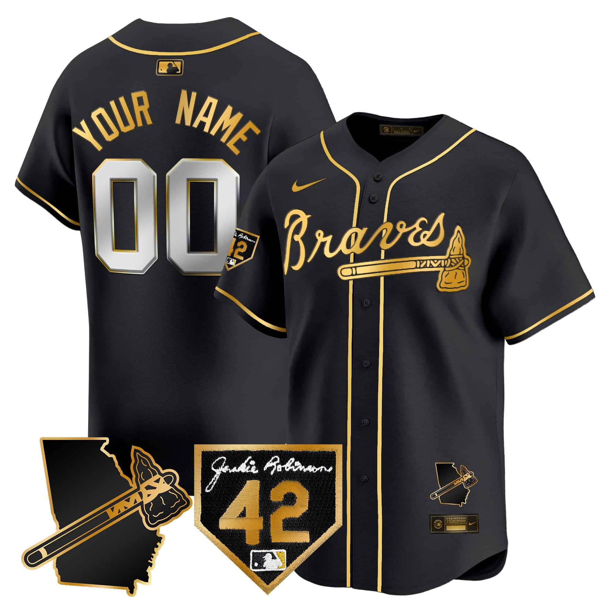 Custom  Atlanta Braves 2024 Robinson & Georgia Patch Vapor Premier Limited Baseball   Jersey – All Stitched Black Gold