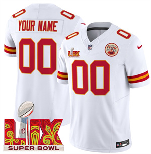 Custom  Kansas City Chiefs Super Bowl LIX Patch Vapor Limited   Jersey - All Stitched   White