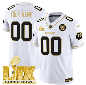 Custom  Kansas City Chiefs Super Bowl LIX Patch Vapor Limited   Jersey - All Stitched   White Gold