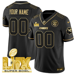 Custom  Kansas City Chiefs Super Bowl LIX Patch Vapor Limited   Jersey - All Stitched  Black Gold