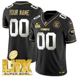 Custom  Kansas City Chiefs Super Bowl LIX Patch Vapor Limited   Jersey - All Stitched  Black Limited