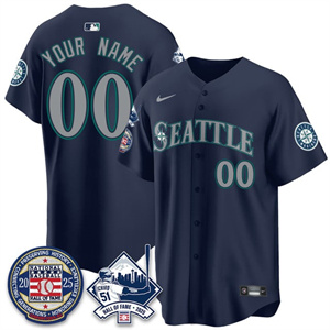 Custom  Seattle Mariners Ichiro Number Retirement  Jersey V2 - All Stitched  Navy