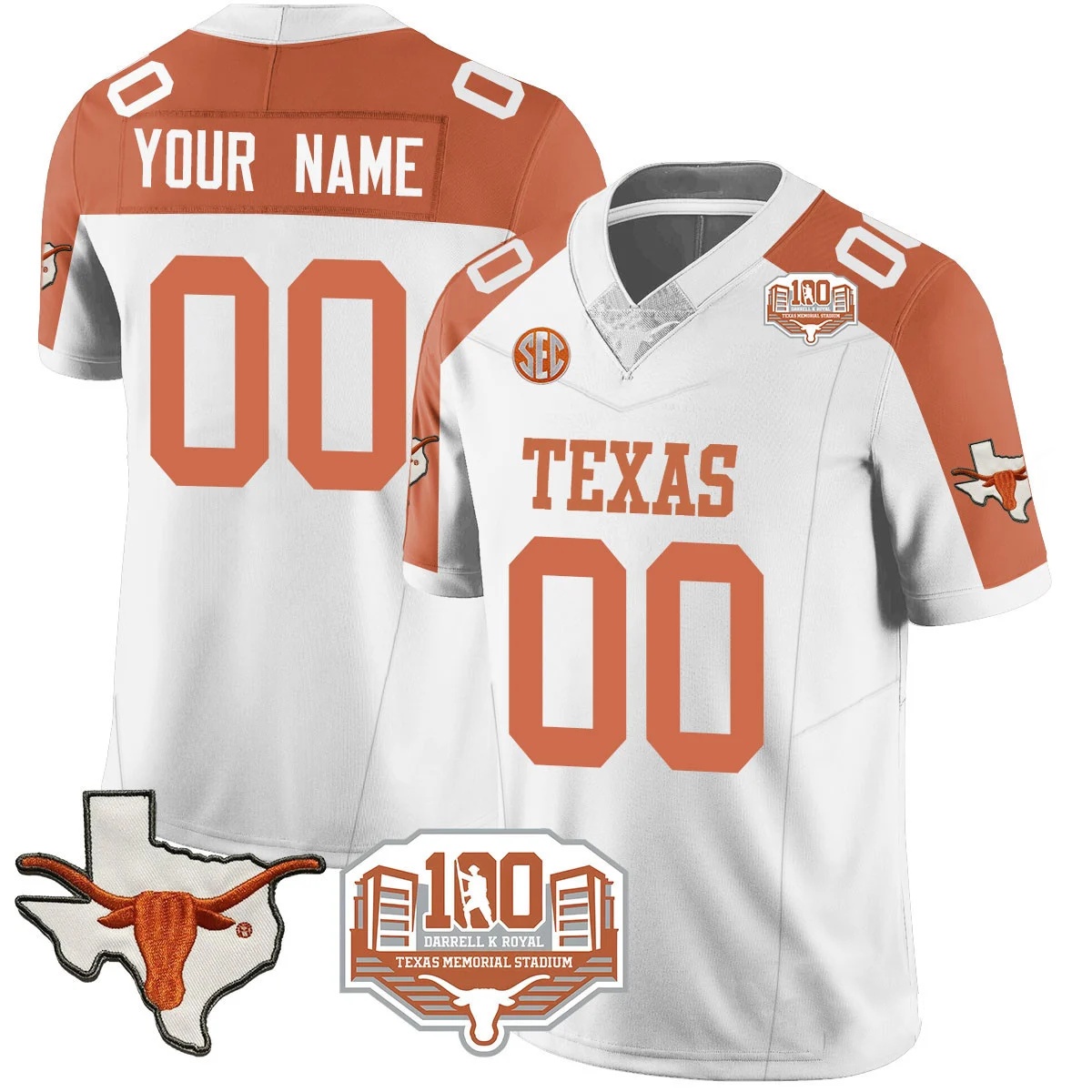 Custom  Texas Longhorns 2024 Vapor Football Jersey - 100 years of Darrell K Royal - All Stitched   INVERTED