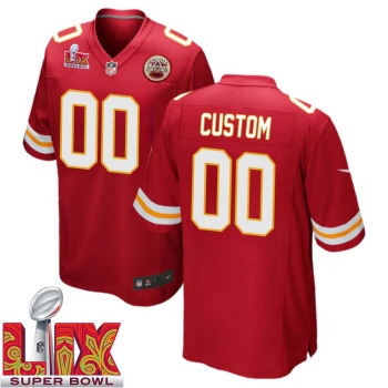 Custom 00 Men Super Bowl LIX Kansas City Chiefs Home Game 2025 Jersey- Replica