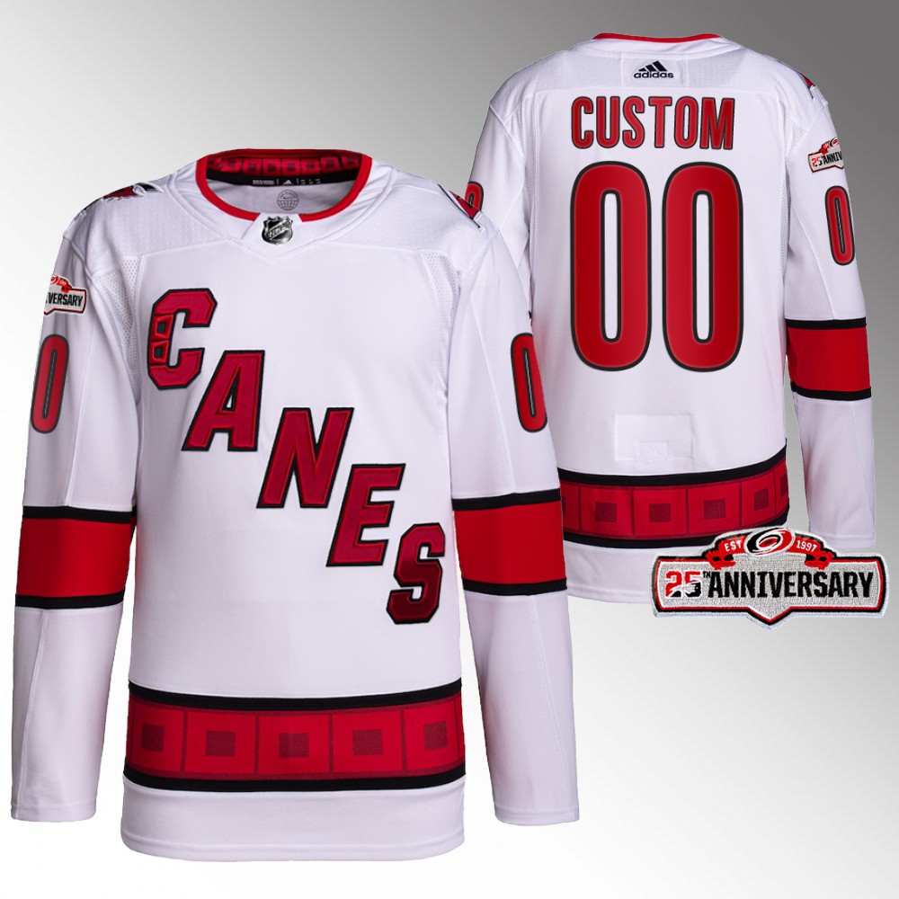 Custom 2022-23 Carolina Hurricanes White Authentic Away 25th Anniversary Jersey