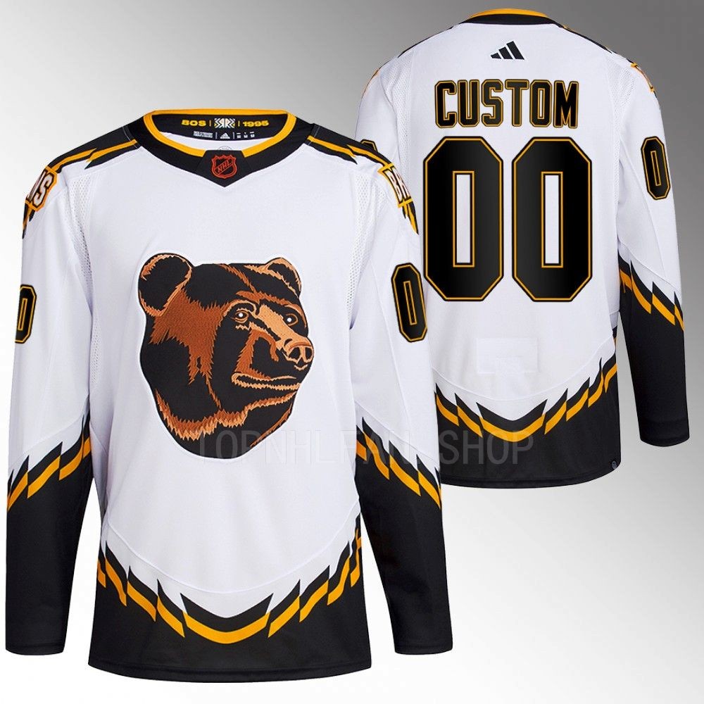 Custom 2022 Boston Bruins White Reverse Retro 2.0 Authentic Primegreen Jersey Stitched