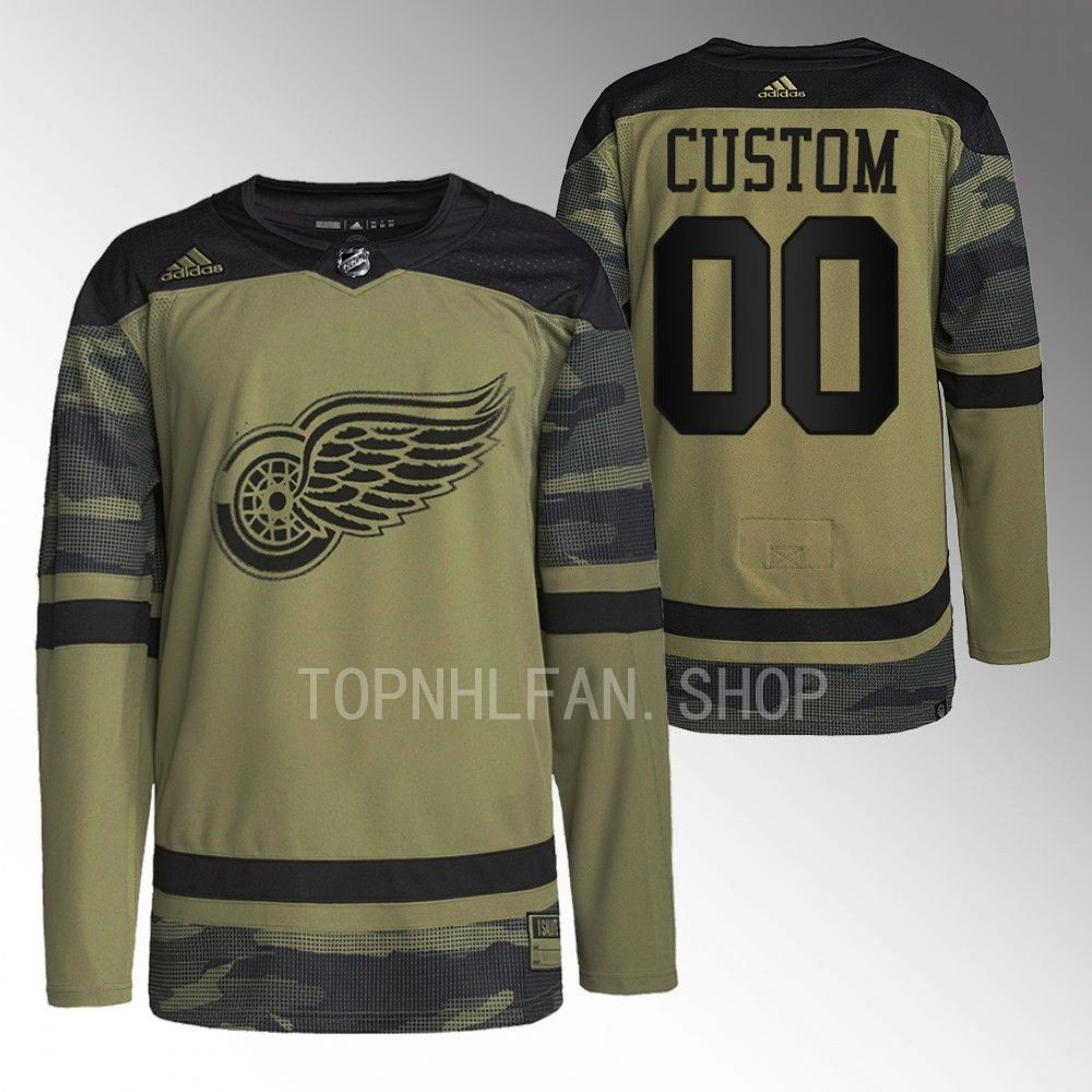 Custom 2022 Detroit Red Wings Camo Veterans Day Warmup Jersey
