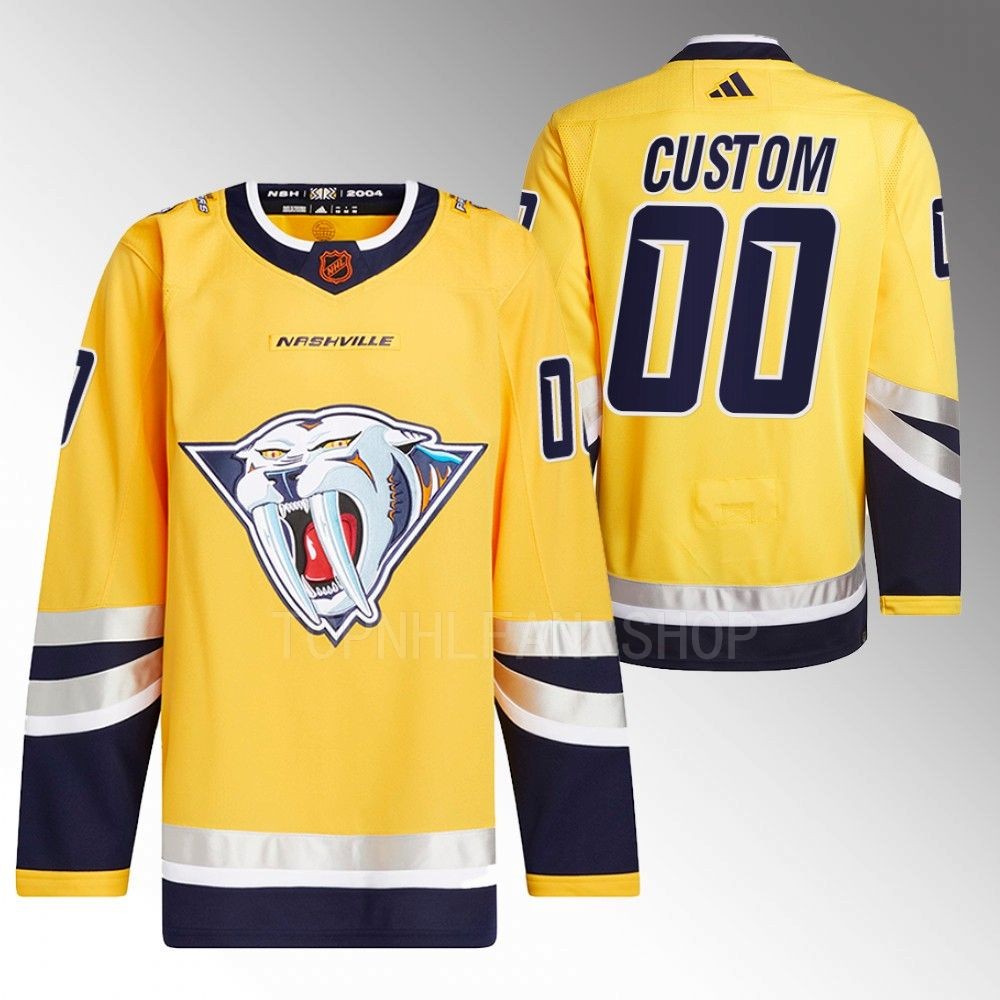 Custom 2022 Nashville Predators Yellow Reverse Retro 2.0 Authentic Primegreen Jersey