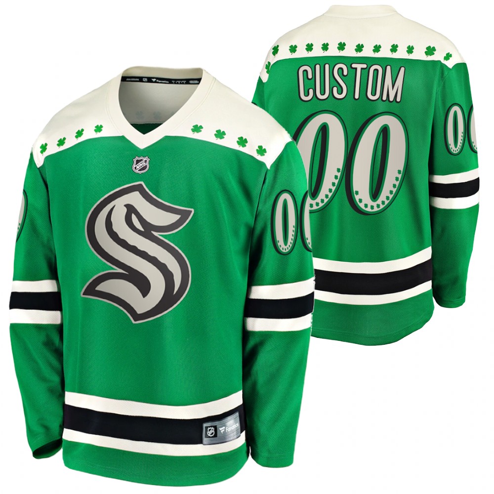 Custom 2022 St. Patrick Kraken Green #00 Jersey