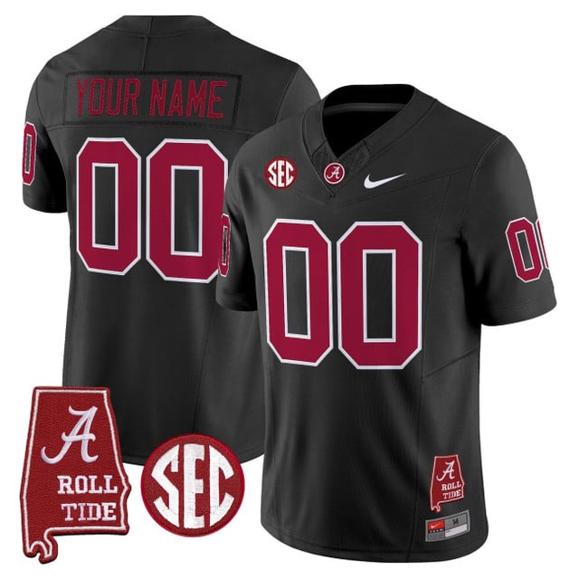 Custom Alabama Crimson Tide Throwback Vapor Limited Jersey - Alabama Map black