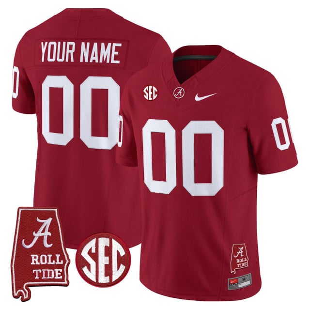 Custom Alabama Crimson Tide Throwback Vapor Limited Jersey - Alabama Map red