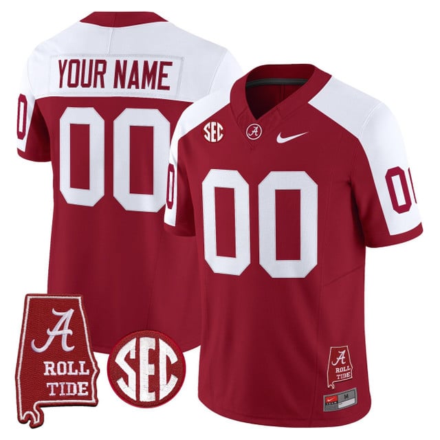 Custom Alabama Crimson Tide Throwback Vapor Limited Jersey - Alabama Map red white