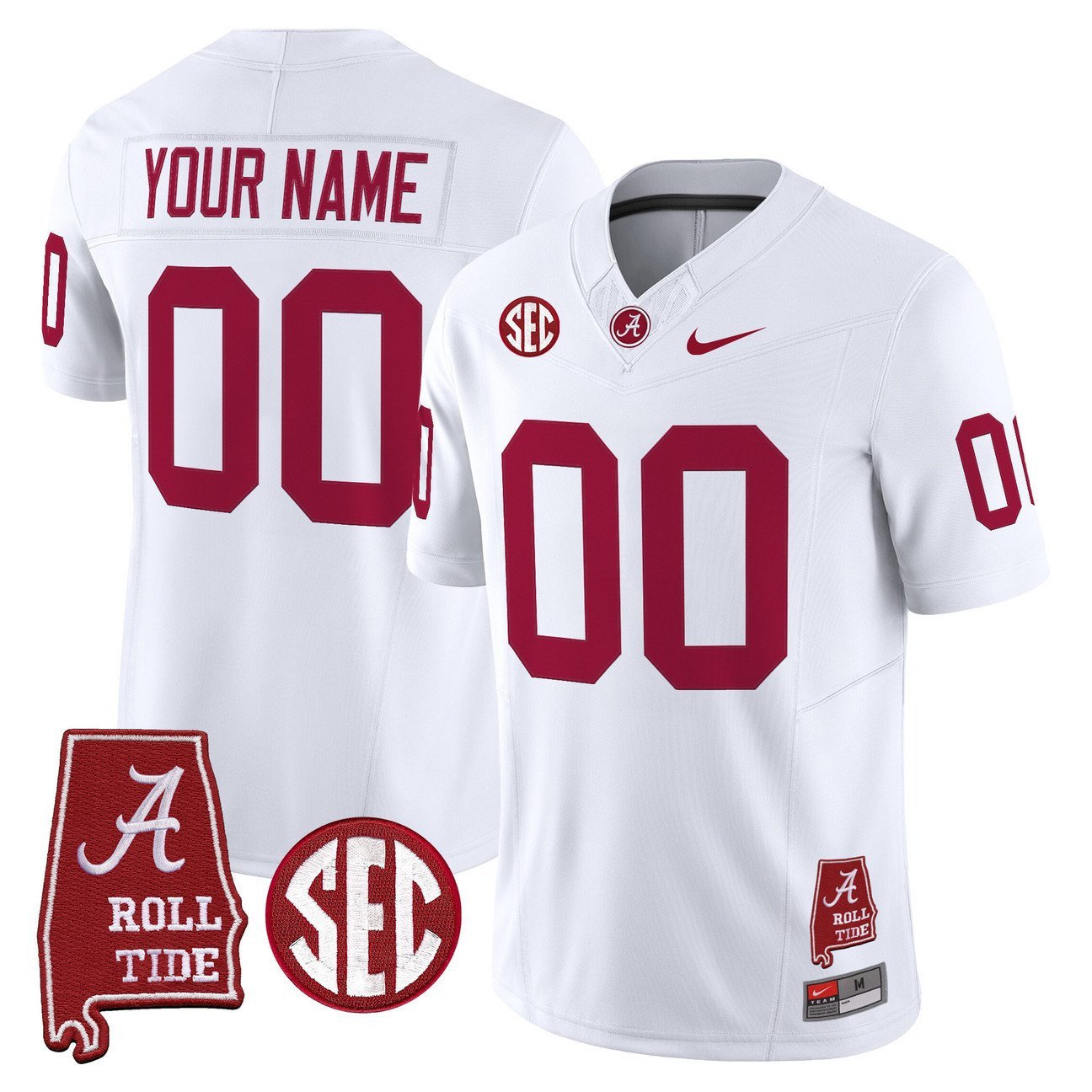 Custom Alabama Crimson Tide Throwback Vapor Limited Jersey - Alabama Map whitw
