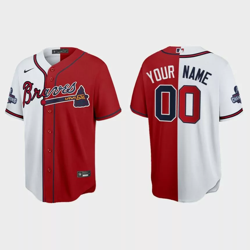 Custom Atlanta Braves 2021 World Series Champions Split Jersey – Red White