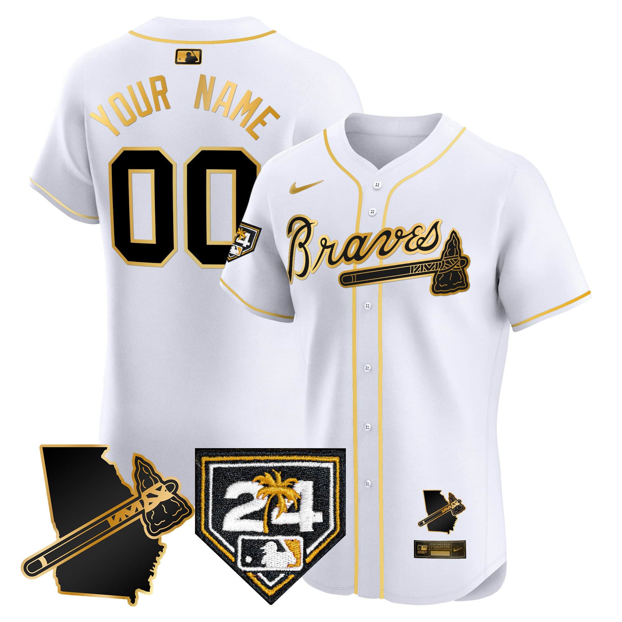 Custom Atlanta Braves 2024 Spring Training & Georgia Patch Vapor Premier Elite  baseball ersey – All Stitched White Gold