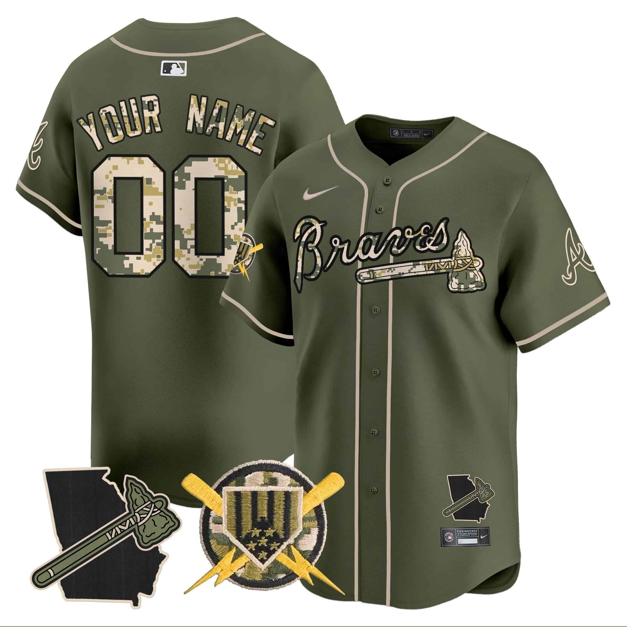 Custom Atlanta Braves Armed Forces Day Vapor Premier Limited baseball    Jersey – All Stitched Green