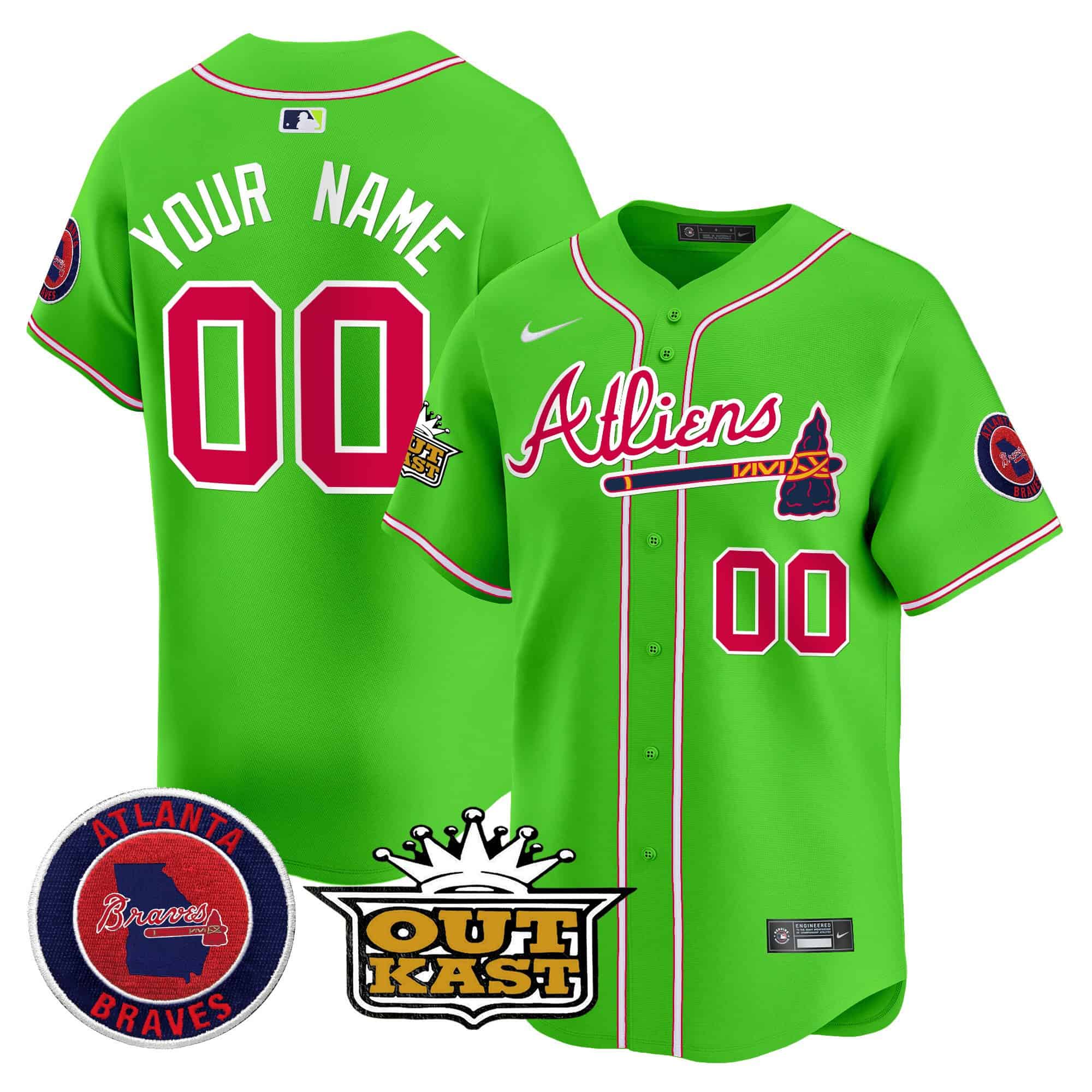 Custom Atlanta Braves Atliens Vapor Premier Limited   baseball  Jersey – All Stitched Bright Green
