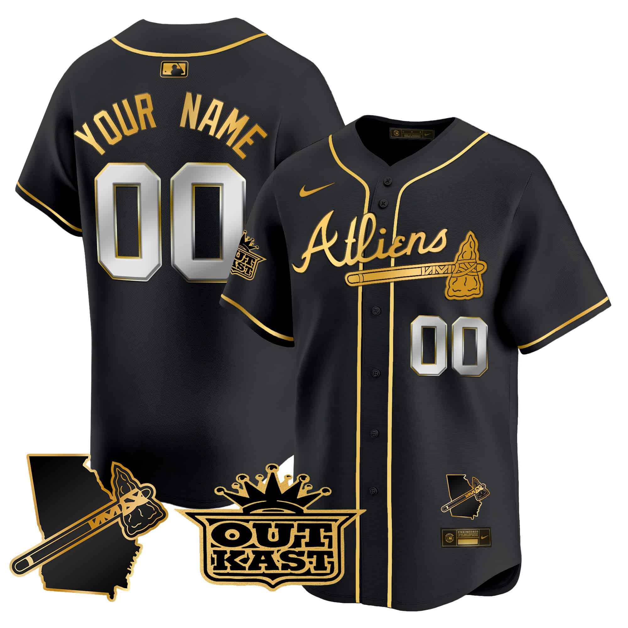 Custom Atlanta Braves Atliens Vapor Premier Limited  baseball  Jersey V2 – All Stitched Black Gold
