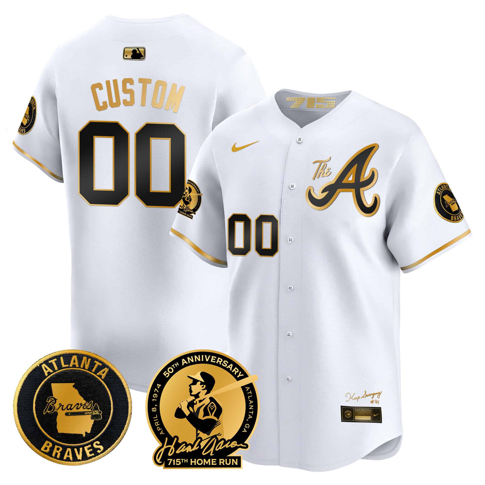 Custom Atlanta Braves Hank Aaron 715th Home Run Patch Vapor Premier Limited  baseball  Jersey V2 – All Stitched White Gold