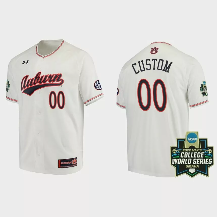 Custom Auburn Tigers 2022 World Series Baseball Jersey – White