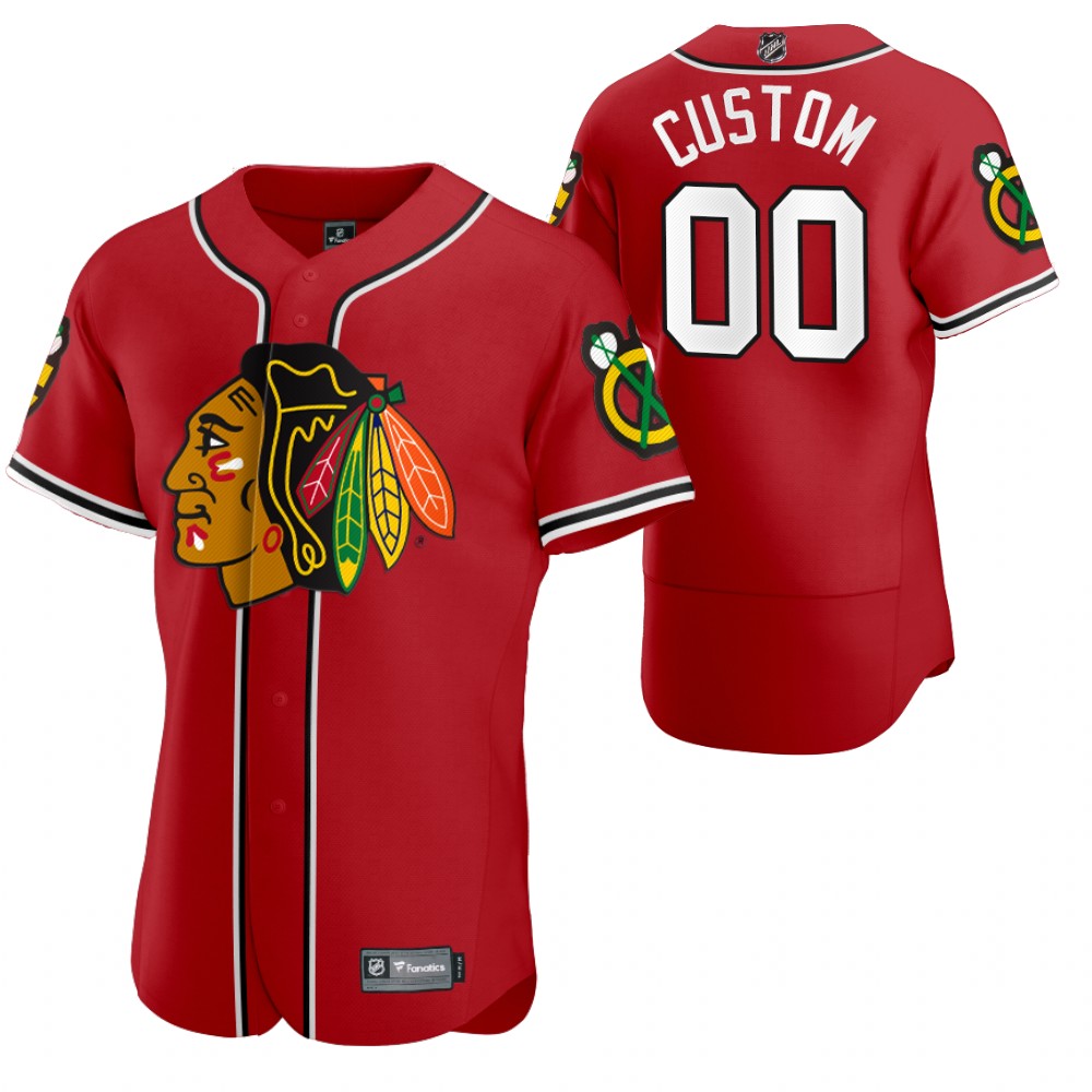 Custom Blackhawks 2020 NHL X MLB Crossover Baseball Jersey Red
