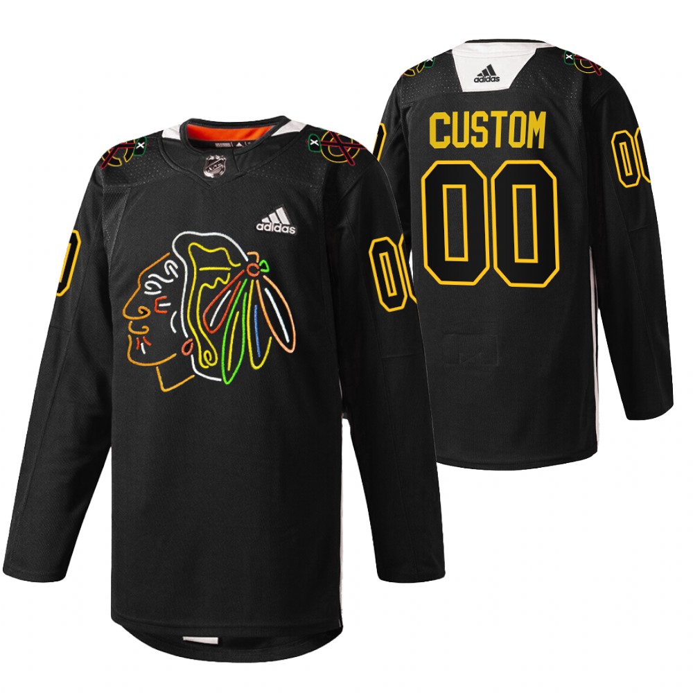 Custom Blackhawks Foundation Night Jersey Black Warm-Up