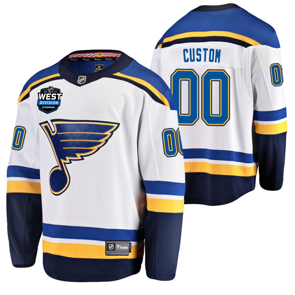 Custom Blues 2021 East Division Patch Jersey White Away