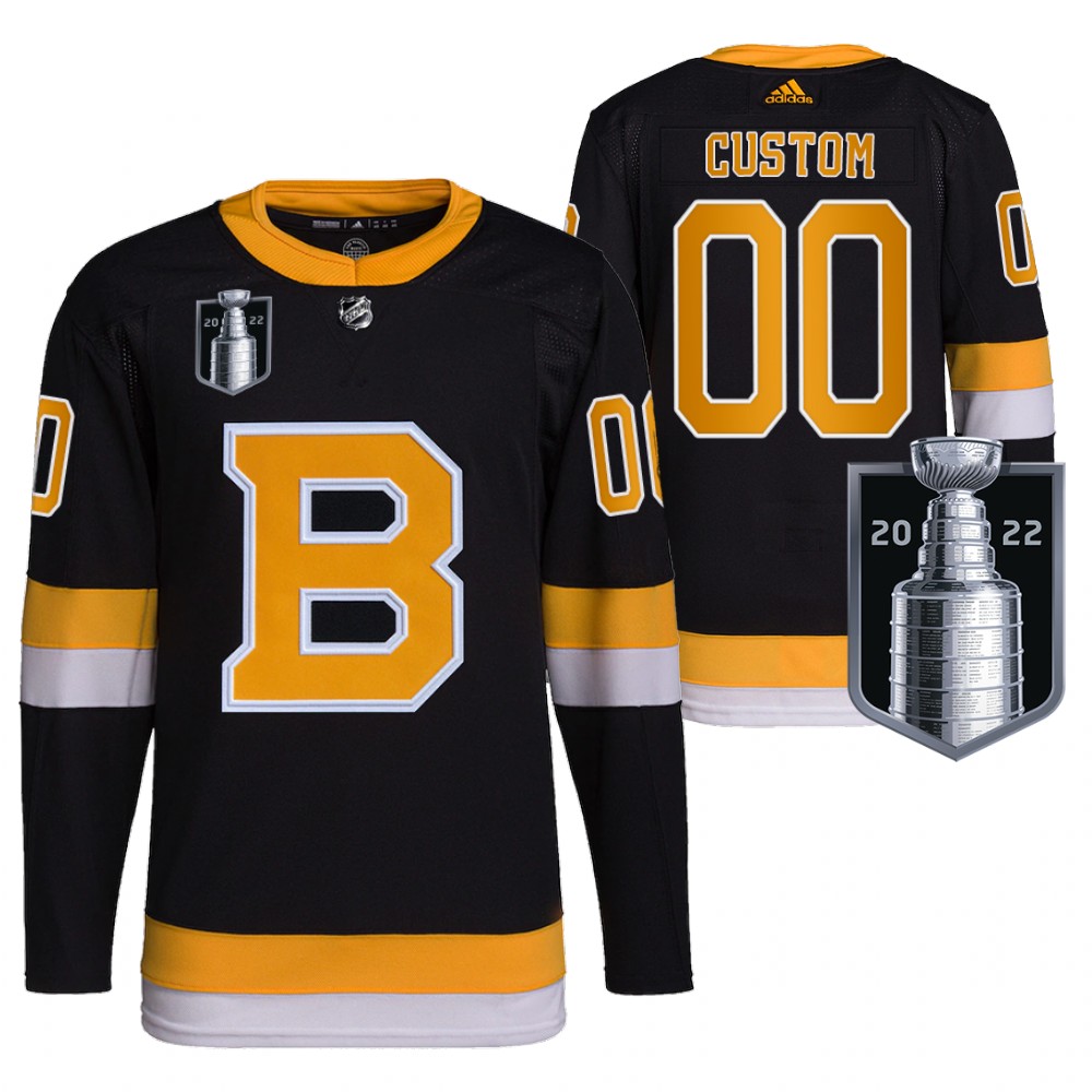 Custom Boston Bruins Black 2022 Stanley Cup Playoffs Jersey Authentic Pro