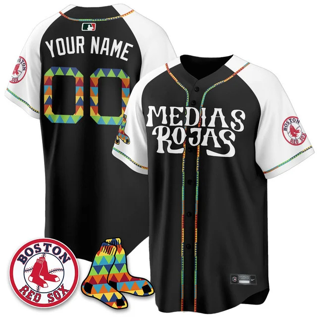 Custom Boston Red Sox Medias Rojas Limited Jersey - All Stitched youth black alternate custom