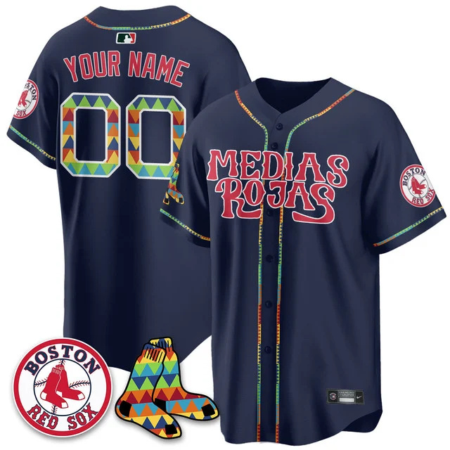 Custom Boston Red Sox Medias Rojas Limited Jersey - All Stitched youth navy custom