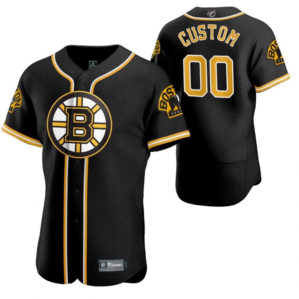 Custom Bruins 2020 NHL X MLB Crossover Baseball Jersey Black