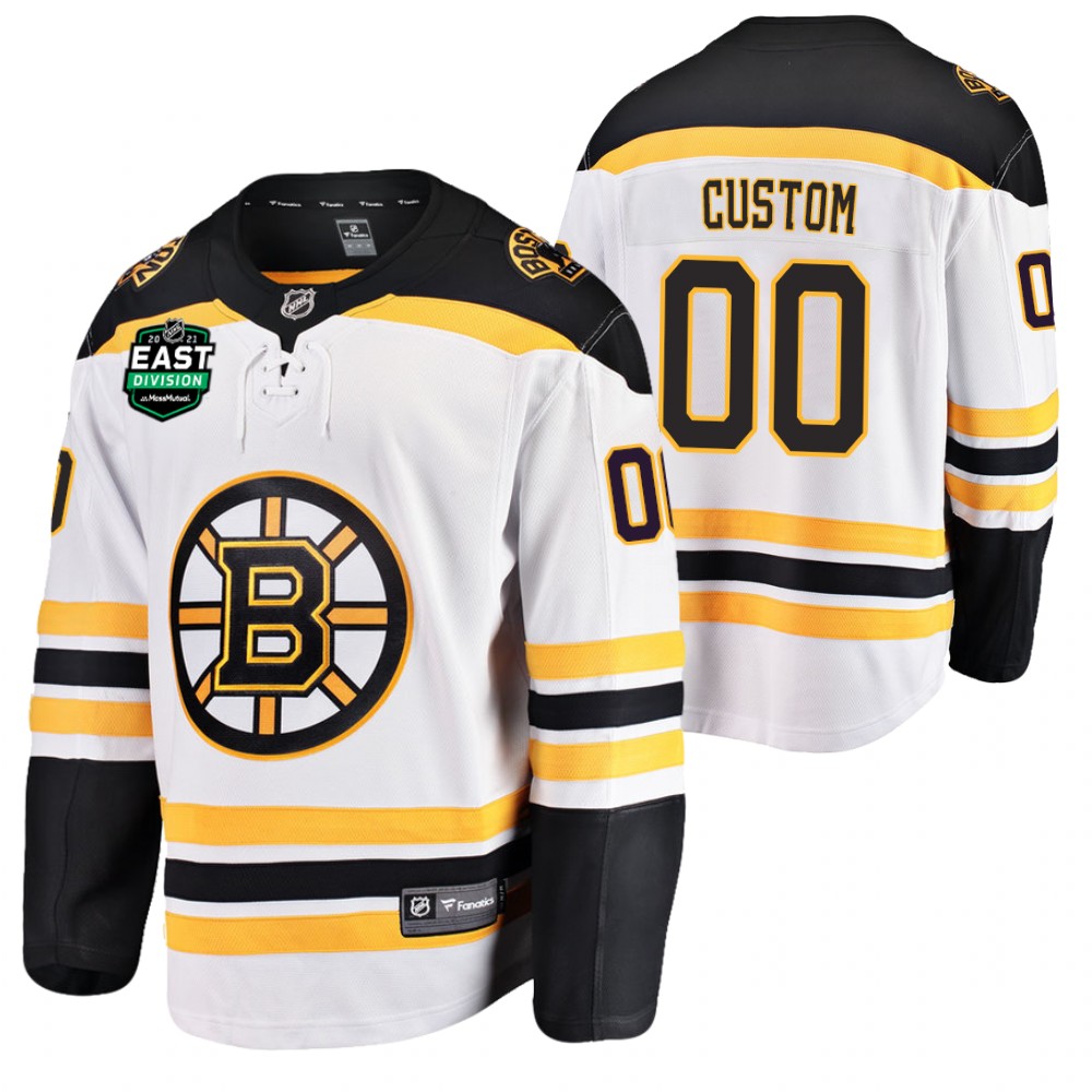 Custom Bruins 2021 East Division Patch Jersey White Away Stitched