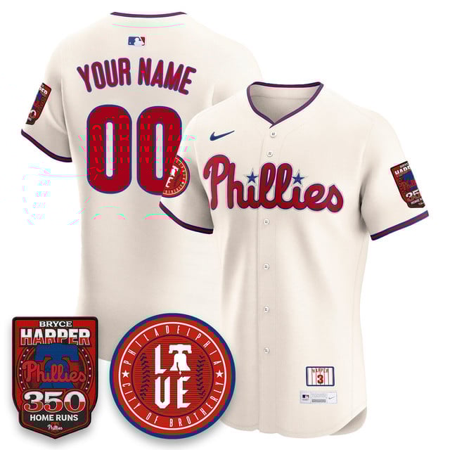 Custom Bryce Harper Philadelphia Phillies 350 Home Runs Jersey cream