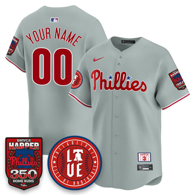 Custom Bryce Harper Philadelphia Phillies 350 Home Runs Jersey gray