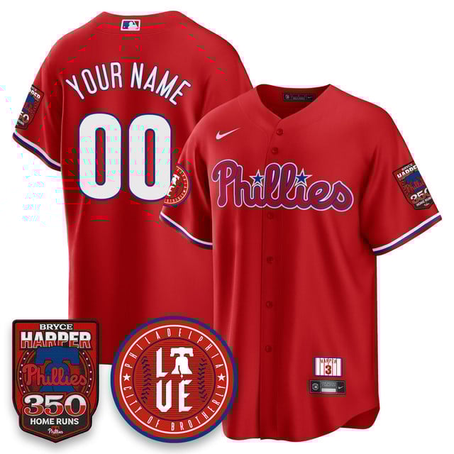 Custom Bryce Harper Philadelphia Phillies 350 Home Runs Jersey red