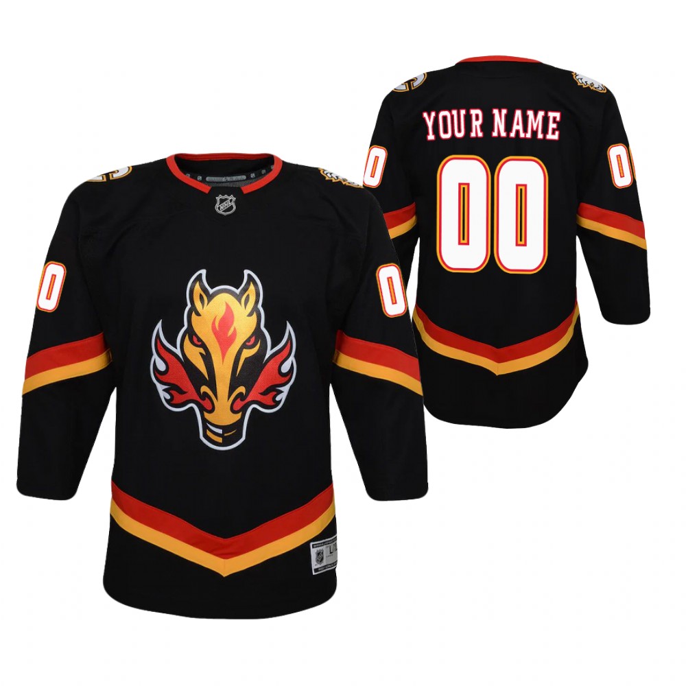 Custom Calgary Flames 2021 Reverse Retro Black Youth Jersey Replica