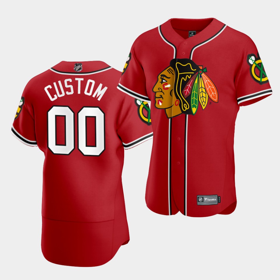 Custom Chicago Blackhawks 2020 NHL X MLB Crossover Edition Red Baseball Jersey Stitched