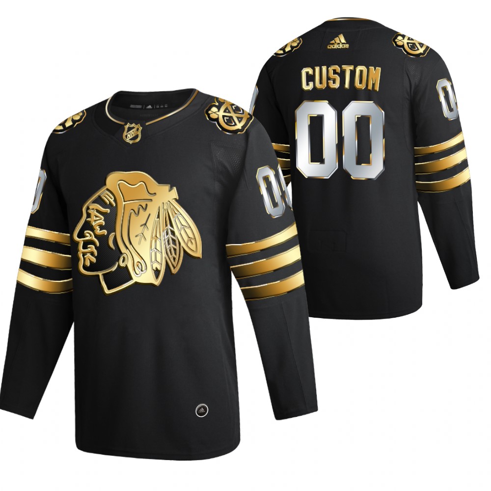 Custom Chicago Blackhawks Black 2021 Golden Edition Jersey Limited Authentic