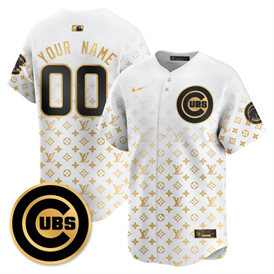 Custom Chicago Cubs Luxury Jersey white gold