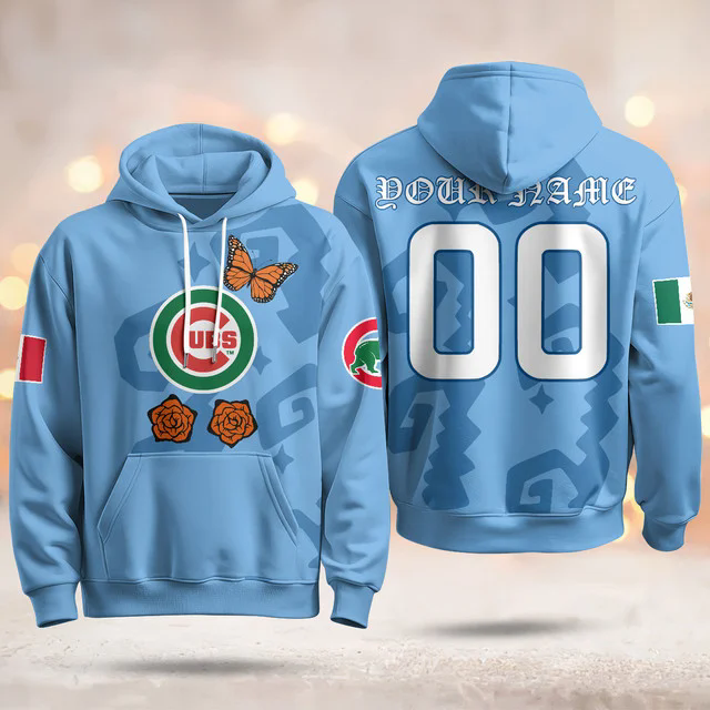 Custom Chicago Cubs Xicago Mexican Heritage Hoodie BLUE.webp