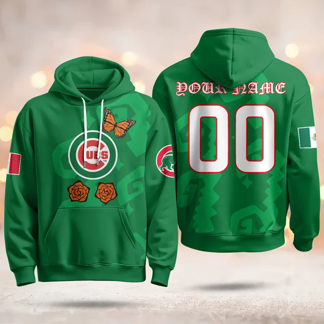 Custom Chicago Cubs Xicago Mexican Heritage Hoodie GREEN.webp