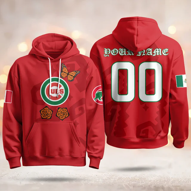 Custom Chicago Cubs Xicago Mexican Heritage Hoodie RED.webp